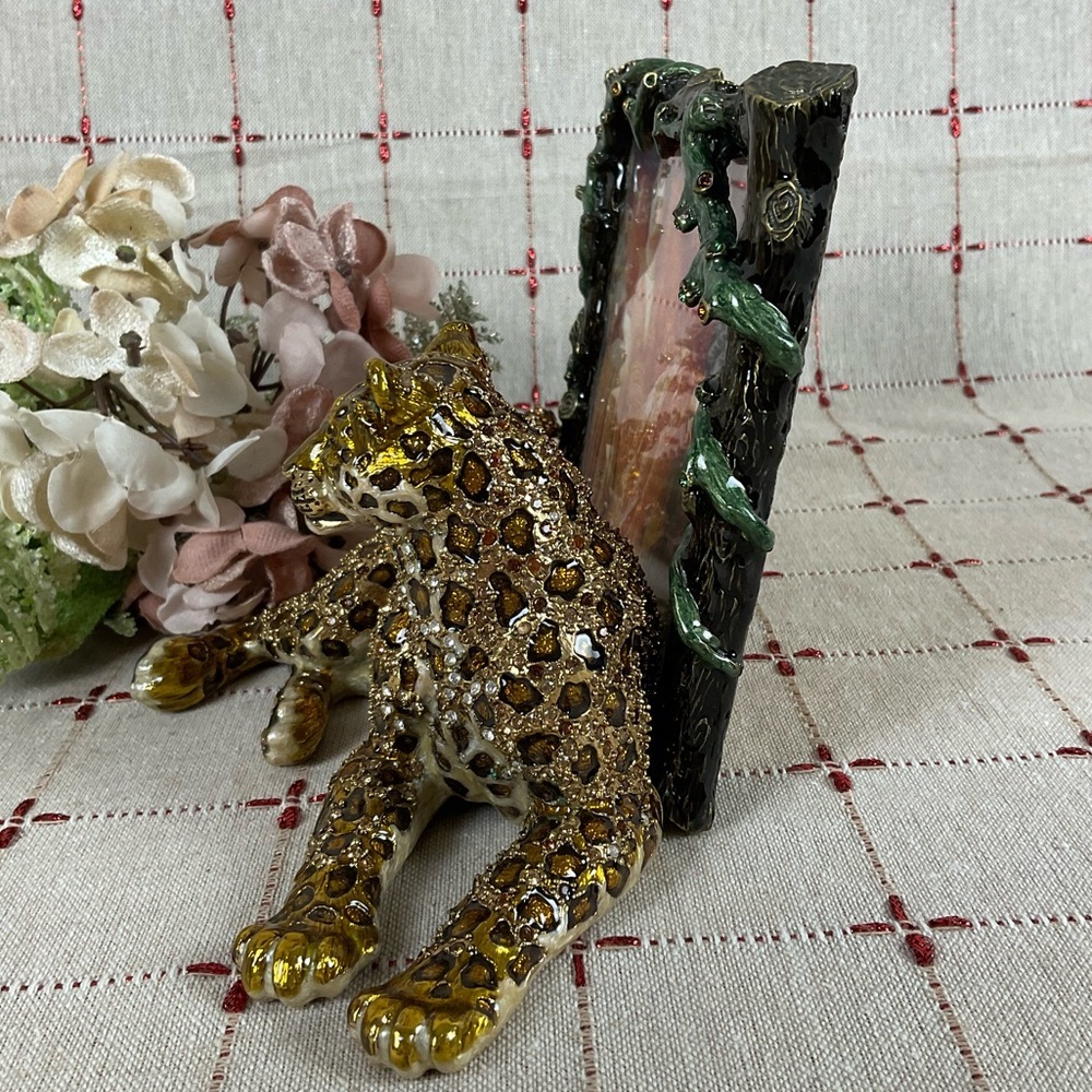 Stunning! Large Jay Strongwater Enamel Swarovski Leopard Panther Picture Frame - Picture 5 of 13